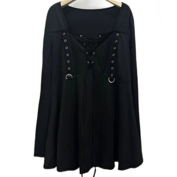 NEW Sized 4x, 5x  Black Gothic Style Lace Up Blouse - Picture 3 of 5